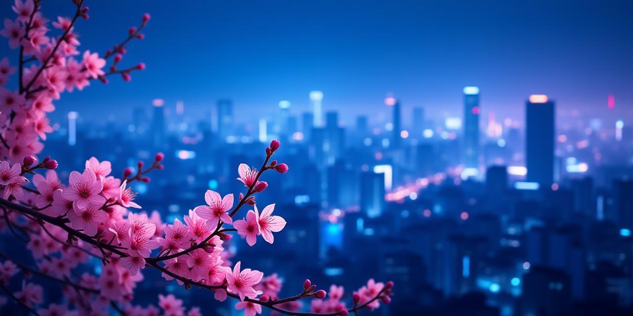 東京の夜景と桜を組み合わせたビジネスイメージ